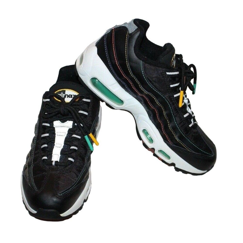Nike AIR MAX 95 SE Running Shoes Black Size 6 Reflective Multi-Color Threads